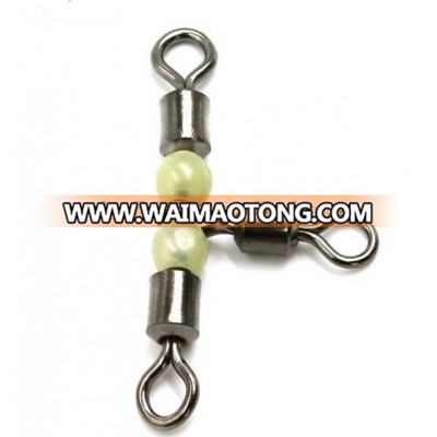 Fishing Hook Connector Cross-line 3 Way Rolling Swivel with Glow Pearl Beads Luminous Beads Fishing Swivel